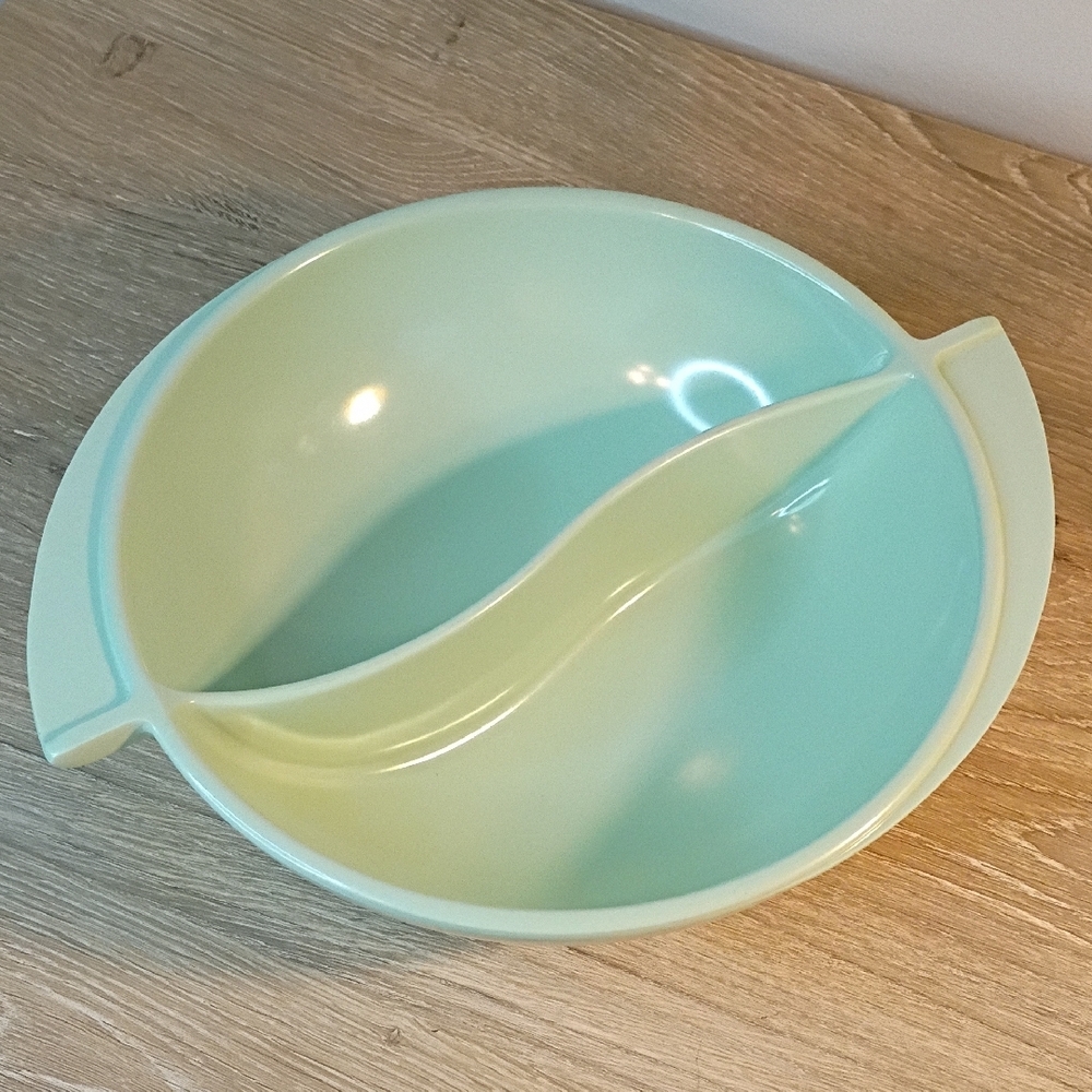 Vtg Boonton Ware Green Winged Divided Melamine Dish 10" MCM